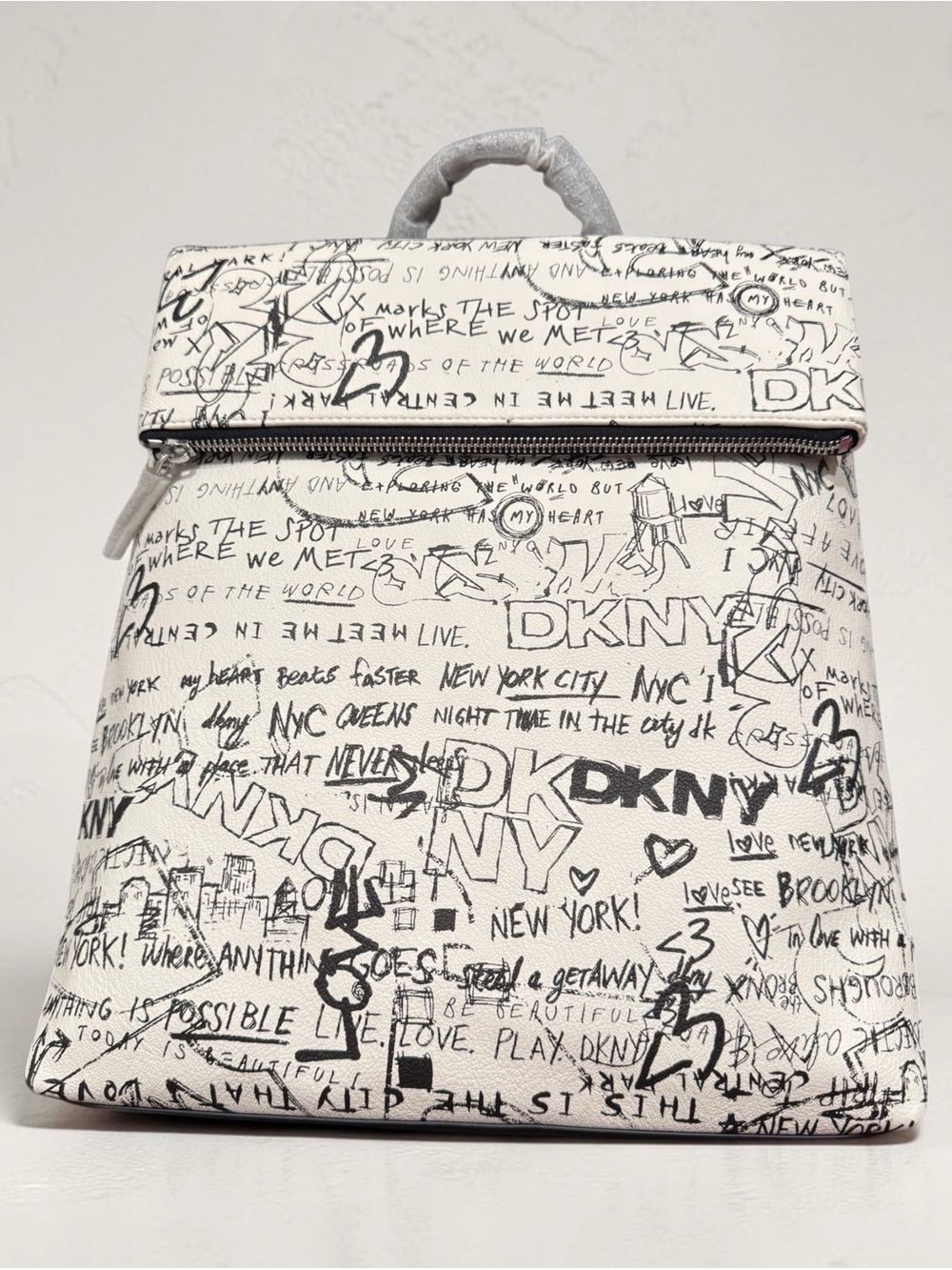DKNY White and Black Graffiti Print Backpack